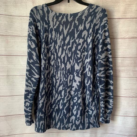 Rag Poets V-Neck Sweater Navy Blue and Gray Animal Print Size Large - Picture 5 of 13